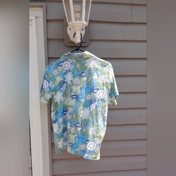 Shenanigans Womens M Tropical Green and Blue Button Down Shirt - Picture 4 of 4